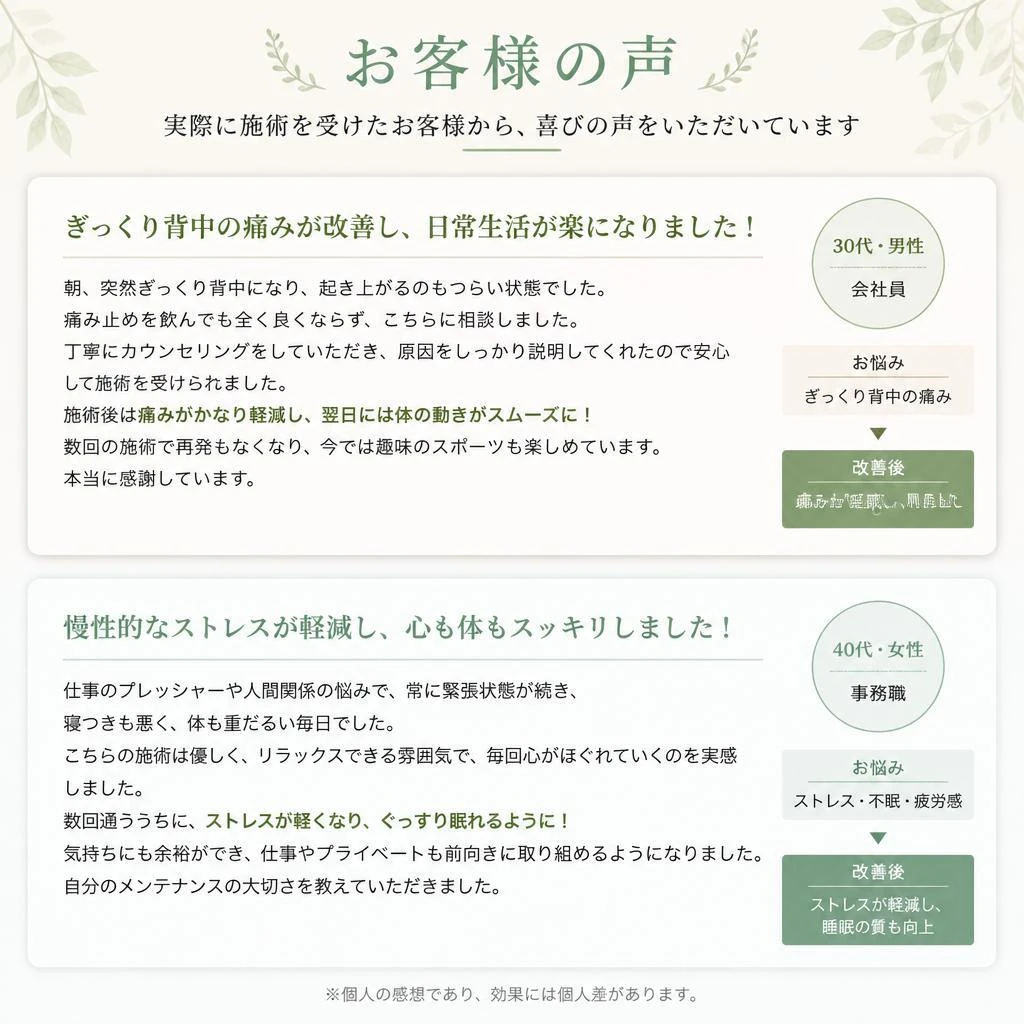 体験談：お客様の声