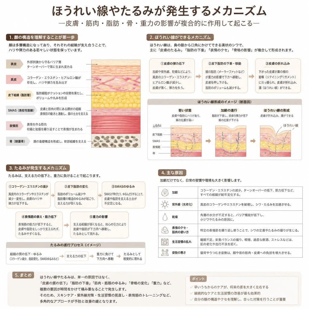 ほうれい線とたるみの原因を理解しよう