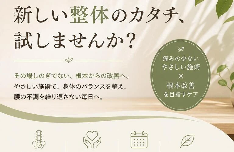 腰痛に悩むあなたへ。新しい整体のカタチ、試しませんか？