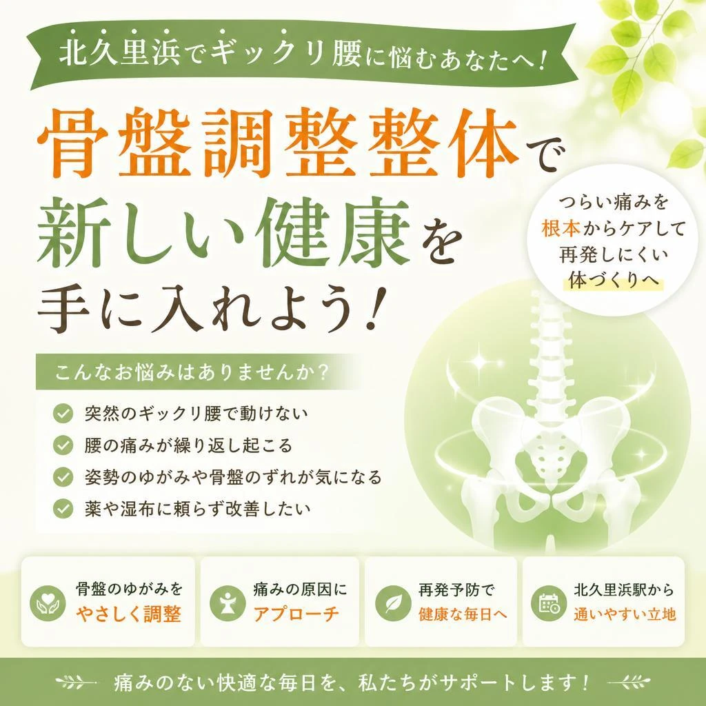 北久里浜でギックリ腰に悩むあなたへ！骨盤調整整体で新しい健康を手に入れよう！