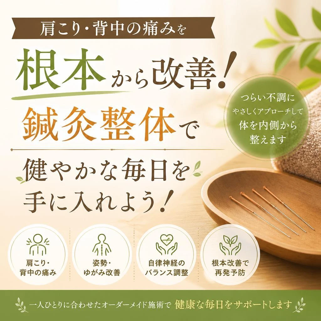肩こり・背中の痛みを根本から改善！鍼灸整体で健やかな毎日を手に入れよう！