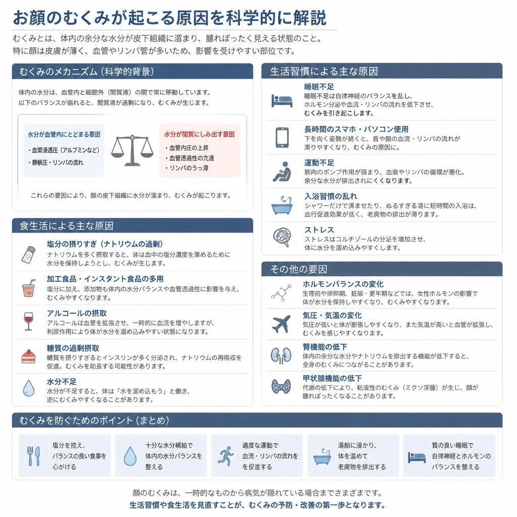 お顔のむくみの原因