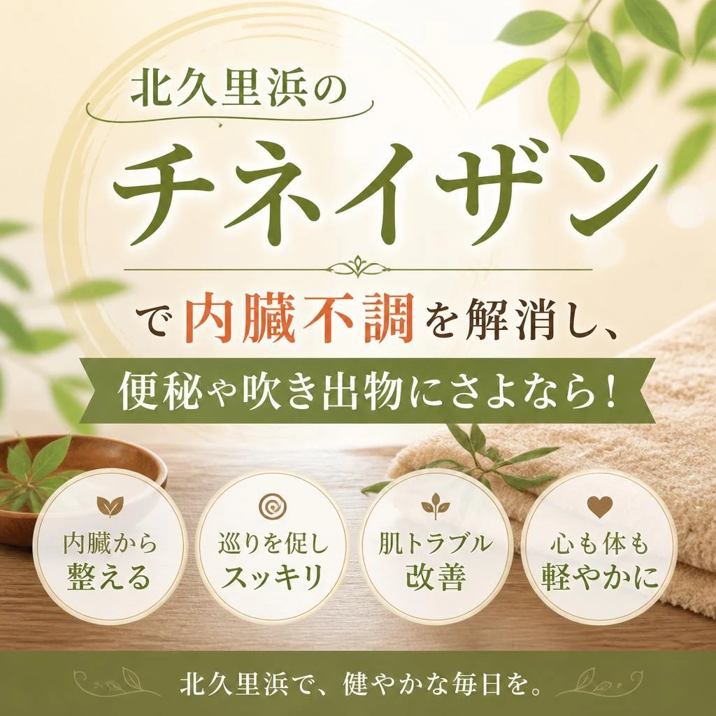 北久里浜のチネイザンで内臓不調を解消し、便秘や吹き出物にさよなら！