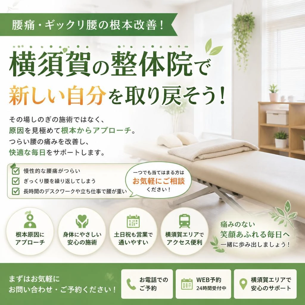 腰痛・ギックリ腰の根本改善！横須賀の整体院で新しい自分を取り戻そう！
